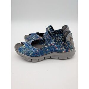 bernie mev. Comfi Mary Jane Sandals Multi-Blue Woven Peep Toe Flats Size EU 36